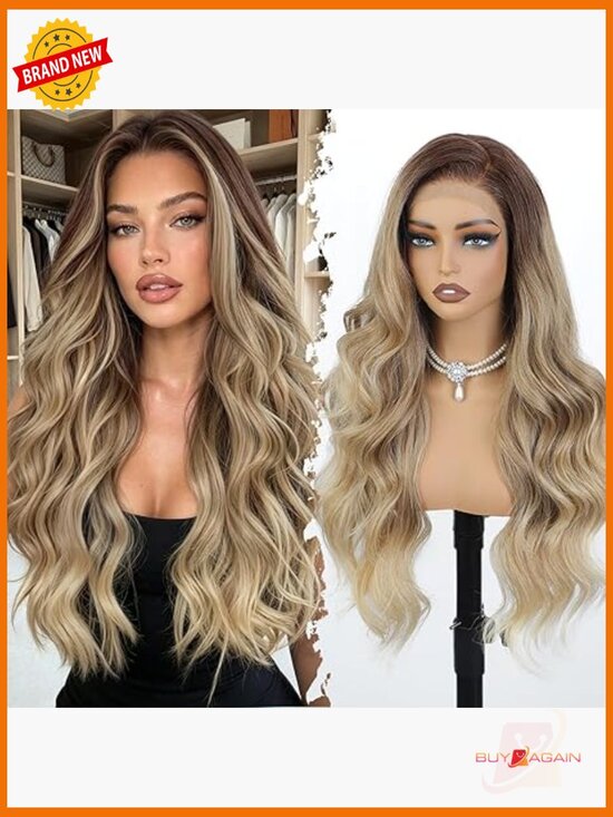 Lace Front Synthetic Wig Long Wavy Ombre Daily Wear Heat Resistant Glueless main image 5